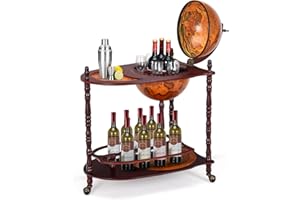 OFFICEJOY Globe Bar, 34.5’’ Wine Bar Cart with Wheels, 2 Storage Shelves & Old World Map, 16th Century Italian Replica Globe Liquor Cabinet, Wood Bar Stand for Dining Room Living Room Home