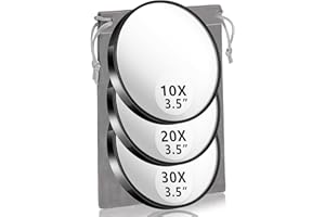 FAHZON Magnifying Mirror, 10X & 20X & 30X Kits, Magnified Mirror 3.5" with Two Suction Cups, Travel Magnifying Mirror Set for Makeup, Mirror Magnifying Comes with Portable Storage Bag (Black)