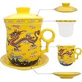 Tea Talent Porcelain Tea Cup with Infuser Lid and Saucer Sets - Chinese Jingdezhen Ceramics Coffee Mug Teacup Loose Leaf Tea Brewing System for Home Office