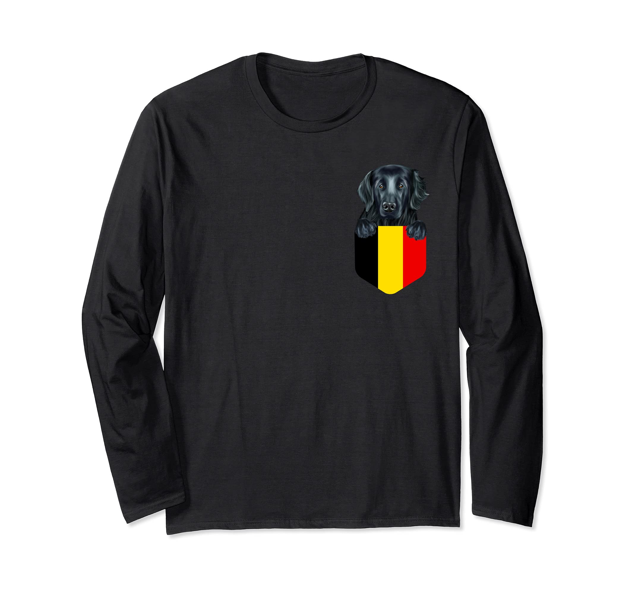 Belgium Flag Flat-Coated Retriever Dog In Pocket Long Sleeve T-Shirt