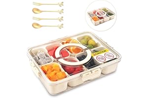 Divided Serving Tray with Lid and Handle - Snackle Box Charcuterie Container for Portable Snack Platters - Clear Organizer fo
