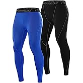 Roadbox 2 Pack Men's Compression Pants, Quick Dry Running Tights Workout Leggings, Athletic Base Layer for Gym Football Yoga