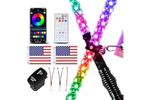 VI9000 2 Pack 2FT Whip Lights with Spring Base, LED Whip Light with App & Remote Control, Spiral RGB Chasing Lighted Whips with Rocker Switch, Music Whip Light for UTV ATV