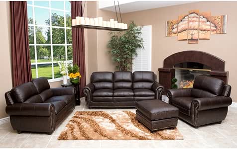 Amazon.com: Abbyson Living Harrison 4 Piece Top Grain Leather Sofa Set -: Kitchen & Dining