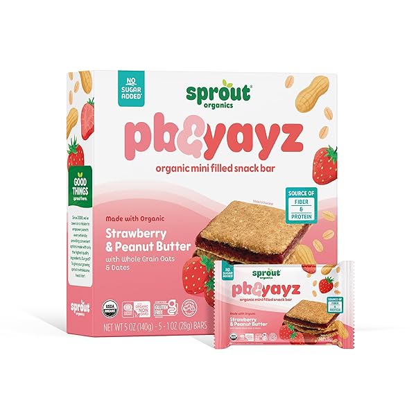 SPROUT ORGANICS, PB & YAYZ TODDLER SNACK BARS, PEANUT BUTTER & STRAWBERRY, 5 BARS