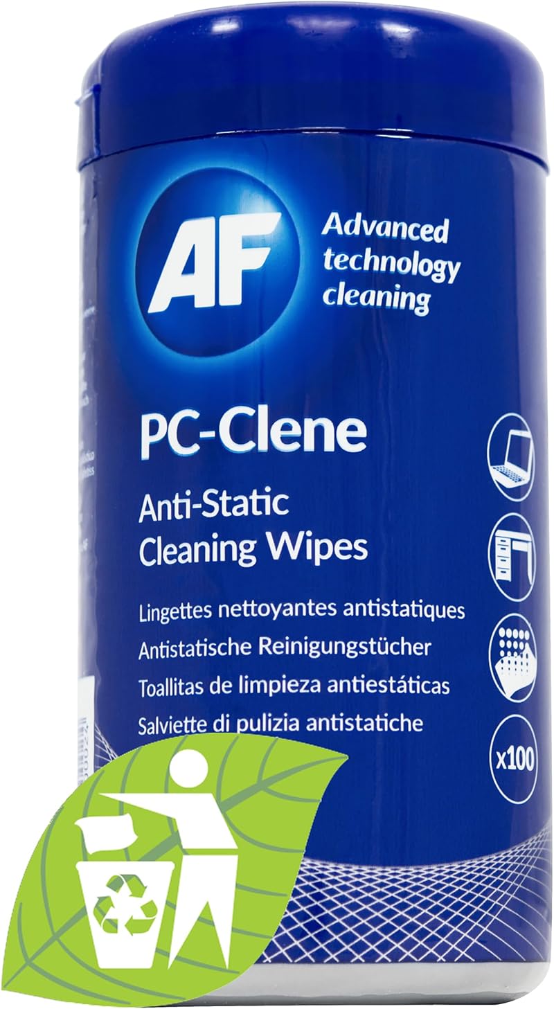 AF Anti Static PC Cleaning Wipes 100 Wipes Tub For PC & Office Equipment