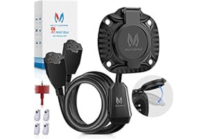 MICTUNING AC Port Plug with Heavy Duty Integrated Dual 20" Extension Cord Y Splitter Cable and Water Resistant Spring-Loaded Cover, Black