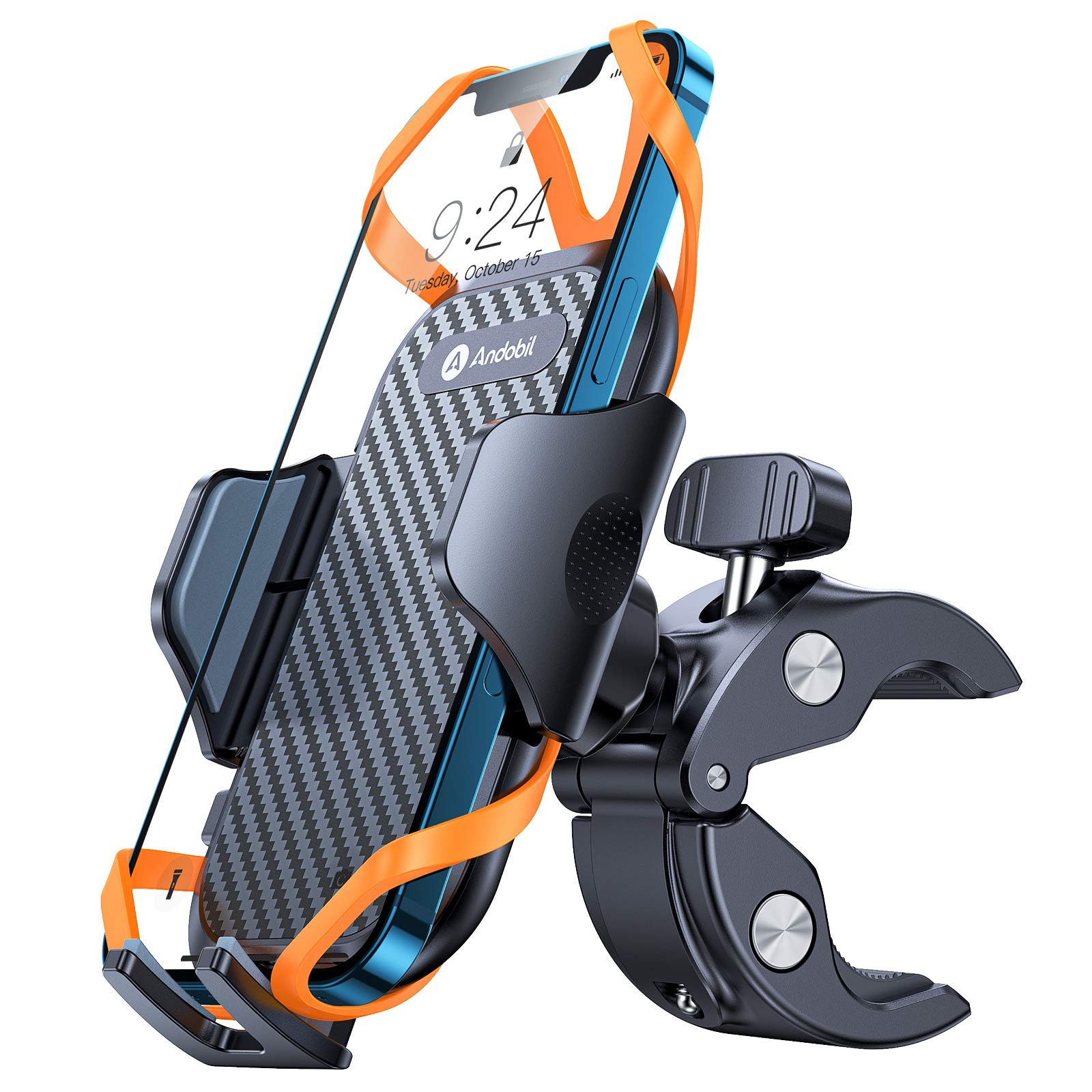 andobil Bike Phone Holder, [Military Sturdy & Anti Shake] Universal Phone Holder for Bicycle Motorbike, 360° Rotated Adjustable Mobile Phone Holder Comaptible with iPhone 13 Pro Max 12 11, Samsung