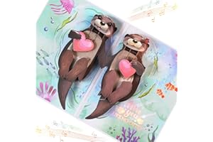 VIVIKEN Otter Pop Up Anniversary Card for Wife,Husband,Couple, Musical 3D Valentines Day Card with Light, Romantic Birthday Cards for Boyfriend or Girlfriend, Fun Happy Anniversary Wedding Valentine Gift Card