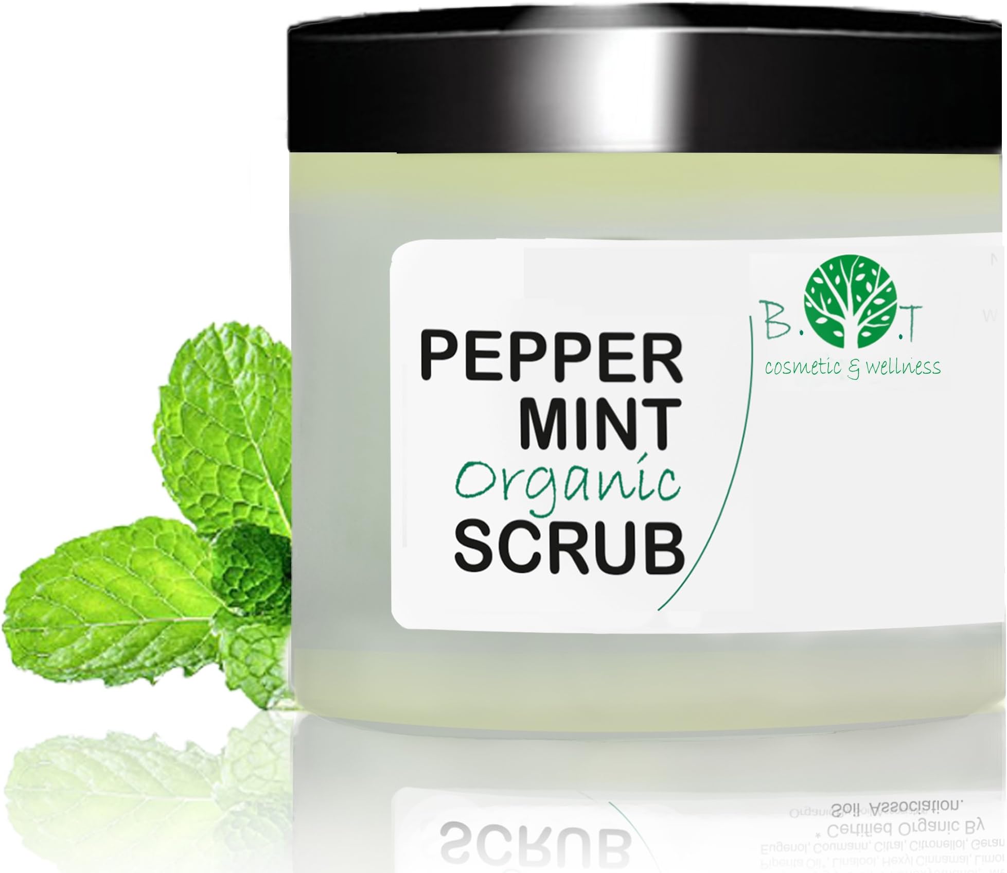 B.O.T Cosmetic & Wellness Best ORGANIC Exfoliating Body Scrub 800 g I 28.14 Fl Oz- REFRESHING PEPPERMINT - 100% Pure Epsom Salt Scrub / Ultra Hydrating & Moisturizing with SKIN SMOOTHING Jojoba, Avocado, Safflower Oils and Organic Peppermint Essential oil