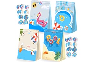 BQC 24Pcs Pool Party Favor Bags Summer Goodie Bags Pool Party Supplies Summer Party Favors for Kids Pool Party Goodie Bags Beach Birthday Party Decorations