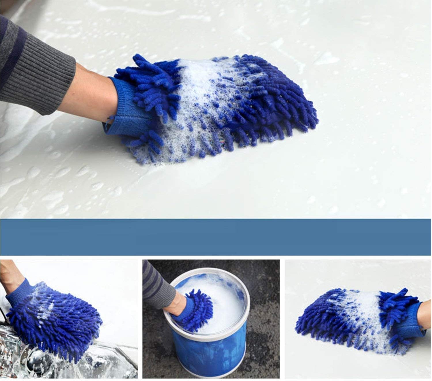 Car Wash Mitt 2 Pack - 12 X 9 Inch Extra Large Size Clean Tools Kits- Premium Chenille Microfiber Winter Waterproof Cleaning Mitts - Washing Glove with Lint Free & Scratch Free: Automotive