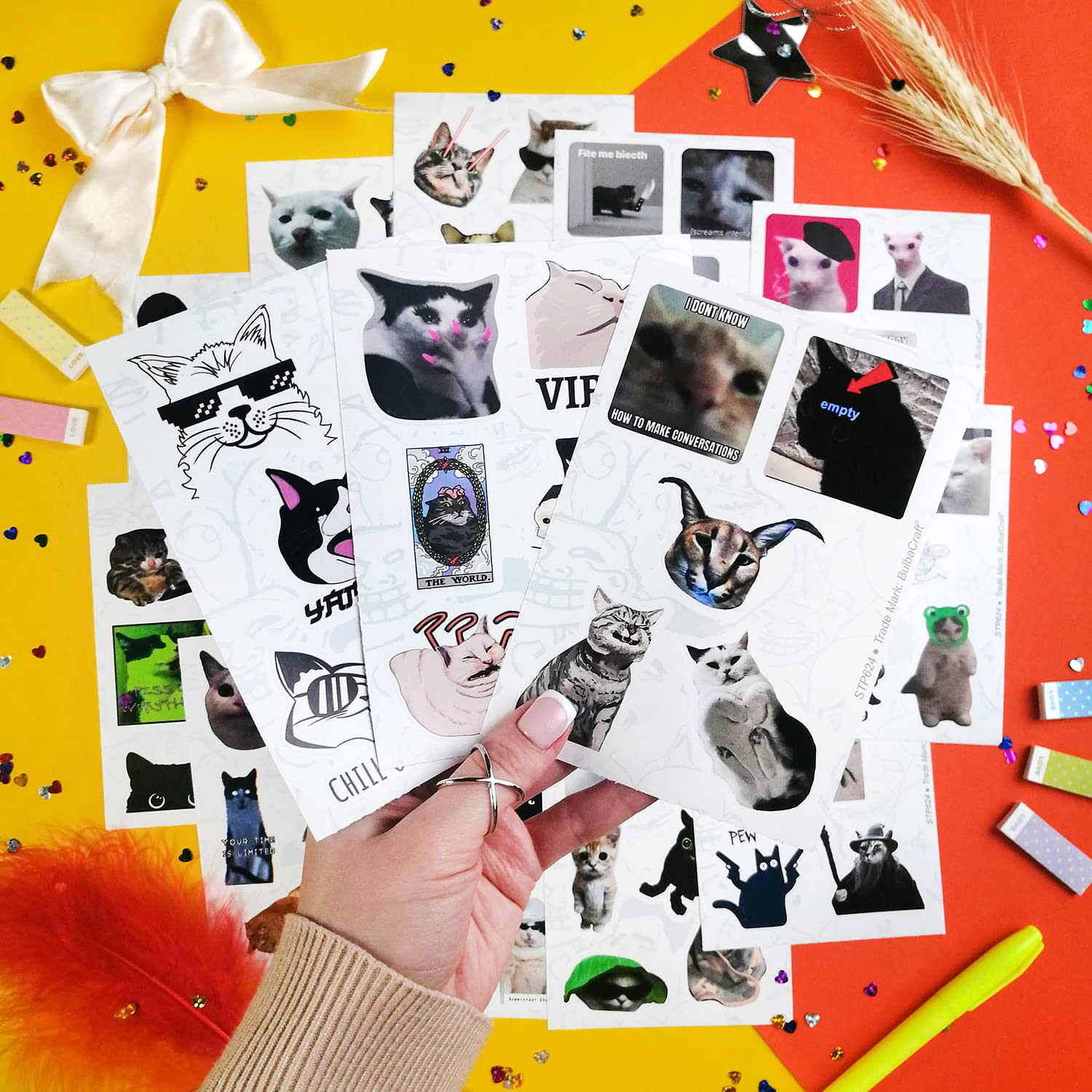 Mua 100Pcs Cat Meme Stickers - Funny Cat Stickers, Crying Cat Meme, Sad ...