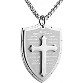 HZMAN Shield Armor of God Ephesians 6:16-17, Faith Cross Stainless Steel Pendant Necklace