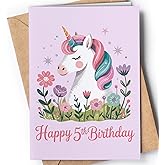 Happy 5th Birthday Card for Girl - Cool 5 Year Old Birthday Card for Daughter, Granddaughter, Niece - Cute Pastel Unicorn 5th Bday Cards for Kids - Age 5 Fun Unicorn Greeting Cards for Girls - NUM 264