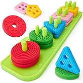 hahaland Toddler Toys 1-2 - Soft Textured Silicone Shape Color Sorting Stacking Montessori Toys for 1 Year Old Boy Girl Gifts