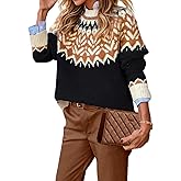 EARKOHA Women's Casual Mock Neck Ribbed Sweater Pullover 2026 Fall Long Sleeve Print Fair Isle Sweater Top