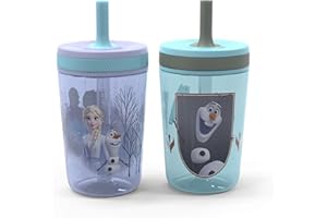 Zak Designs Disney Frozen II Movie Kelso Tumbler Set, Leak-Proof Screw-On Lid with Straw, Made of Durable Plastic and Silicone, Perfect Bundle for Kids (Frozen 2 Olaf, 15 oz, 2pc Set)