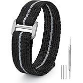 watchdives Nylon Watch Band 20mm 22mm Replacement Watch Straps with Hook and Loop Fasteners Sport Watchband (Black/Titanium Buckle, 22mm / Large)