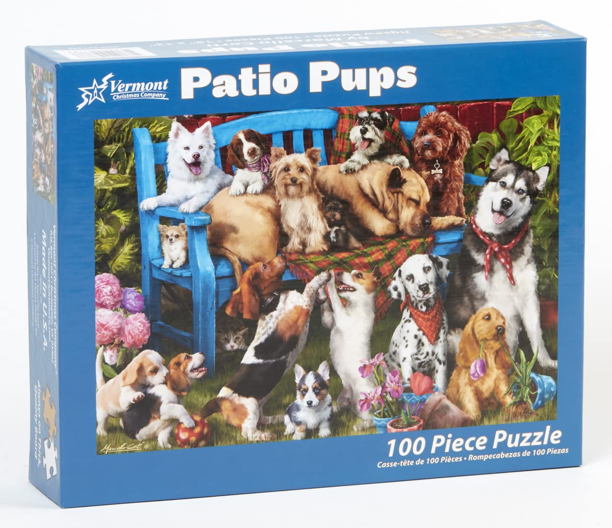 Vermont Christmas Company Patio Pups Jigsaw Puzzle 100 Piece, Large Pieces Perfect for Kids and Seniors