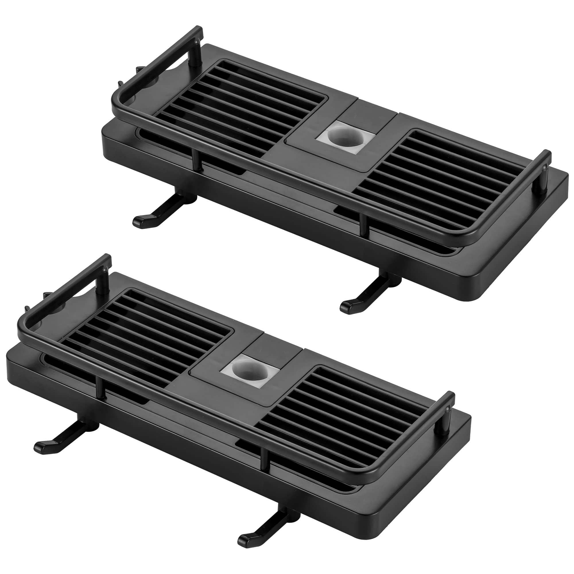 Hoomtaook Shower Caddy No Drilling 2 Packs, Bathroom Shelf Tidy for Shampoo, Rack Organiser Holder With 2 Hooks and Head Hook Fit [21mm-25mm] Rail, Black — image 1