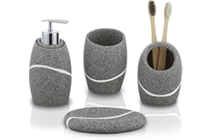 ZCCZ Bathroom Accessories Set 4 Pcs, Décor Bathroom Vanity Countertop Accessory Set with Soap Dispenser, Toothbrush Holder, B