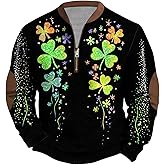 FOCLMP Mens St Patricks Day Sweatshirt Half Zip Shamrock Print Long Sleeve Shirts Plus Size Funny Notre Dame Irish Pullover
