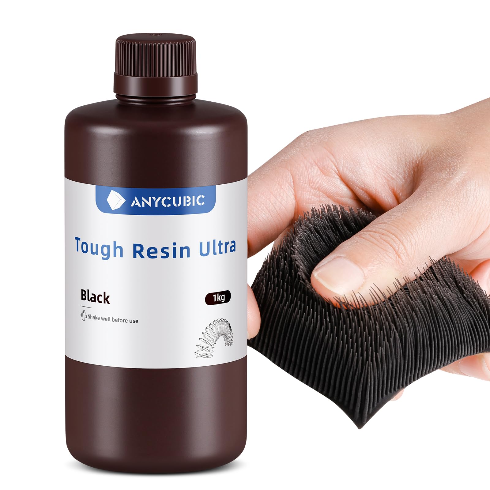 Photo 1 of ANYCUBIC Ultra Tough Resin, 3D Printer Resin with Strong Impact Resistance and High Flexibility, Suitable for Direct Use or as an Additive, Wide Compatible for LCD Resin 3D Printers (Black, 1kg)