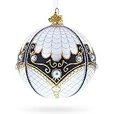 Mother of Pearl on White Glass Ball Christmas Ornament 4 Inches