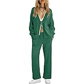 ReachMe Womens 2 Piece Lounge Sets Oversized Fall Outfits Cardigan Sweaters Wide Leg Pants Knit Matching Set Tracksuits