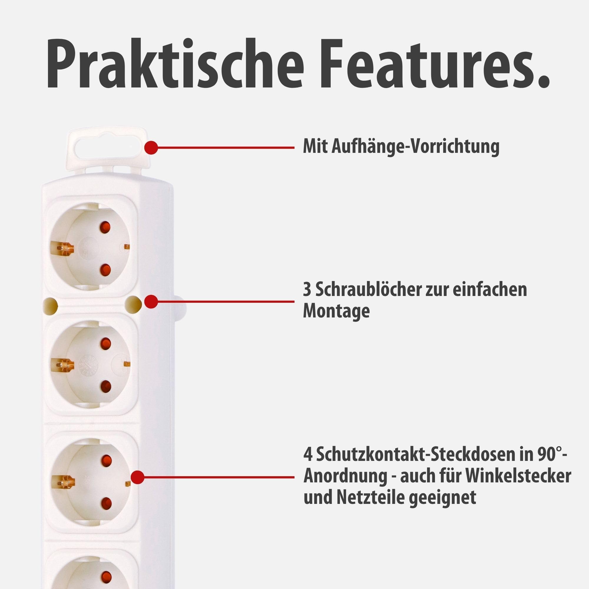 Brennenstuhl Comfort-Line Plus Steckdosenleiste 4-Fach (Steckerleiste mit Flachstecker und Schalter, Mehrfachsteckdose mit 2m Kabel und extra Breiten Abständen der Steckdosen) weiß 3