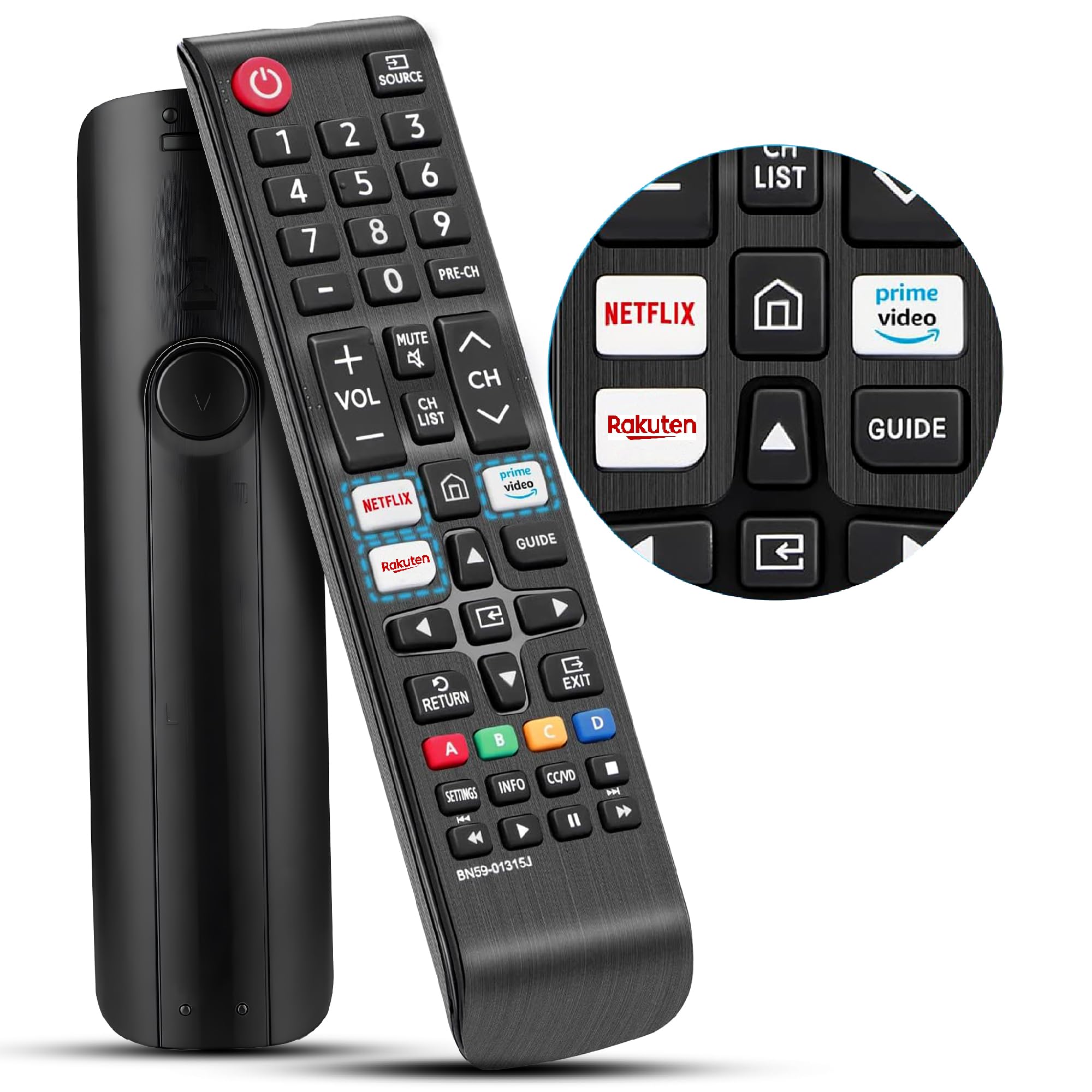Smart Samsung Remote Controls For Smart Tv with Netflix, Prime Video, Rakuten Tv Buttons For All Samsung Tv Led Qled Uhd Frame Curved Solar Hdtv 3D 4K 8K Smart TVs, Universal Samsung Tv Remote