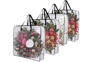 VENO 4 Pack Wreath Storage Bag and Christmas Decoration Garland Container, 30 Inch Clear Wreath Bag, Holiday Decoration Organizers. Moving Boxes, Packing Supplies for College (Square - 4 Pack)