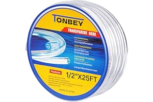 TONBEY 1/2"I.D x 5/8"O.D, 25 Feet Clear Vinyl Tubing PVC Tubing, Flexible Plastic Tube, High Temp Pure Silicone Hose for Home Brewing, Beer Line, Kegerator, Wine Making, Aquaponics