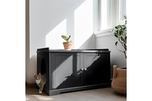 YOYOMAX Cat Litter Box Enclosure Furniture, Litter Box Furniture Hidden with Removable Divider, Wooden Cat Washroom Furniture,Cat House, 28.74“L x 21.1”W x 20.24“H - Black