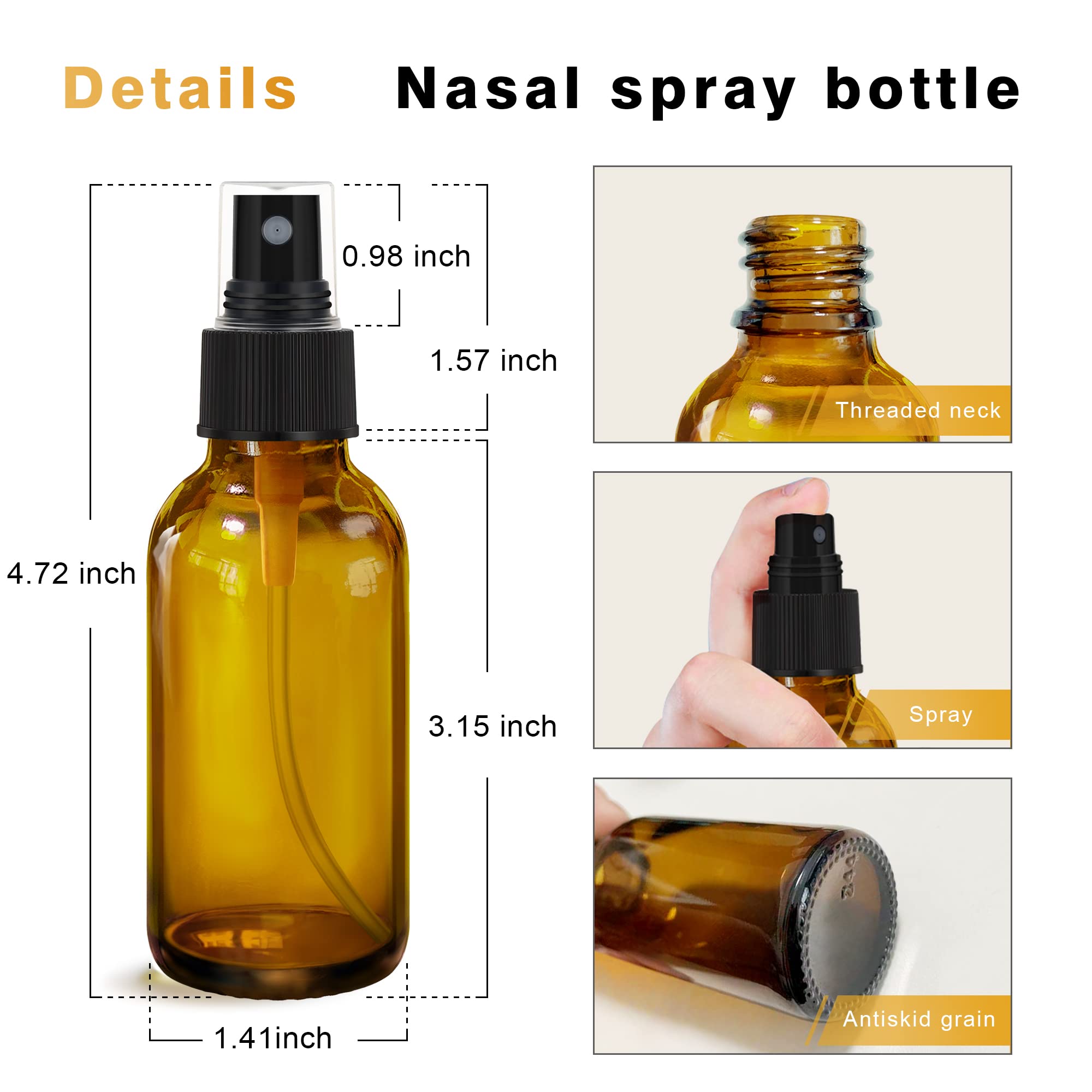 4 pcs Amber Glass Spray Bottles 2oz, Empty Small Spray Bottle Fine Mist Refillable Sprayer with Funnel Labels Droppers,Mini Travel Bottle for Essential Oils,Hair and Cleaning Solutions