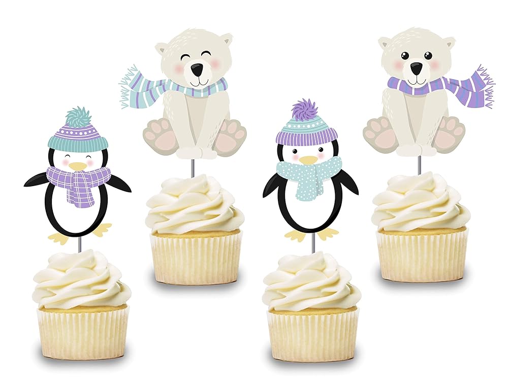 Penguin Cupcake Toppers 12 PCS, Cake Picks, Girl, Boy Baby
