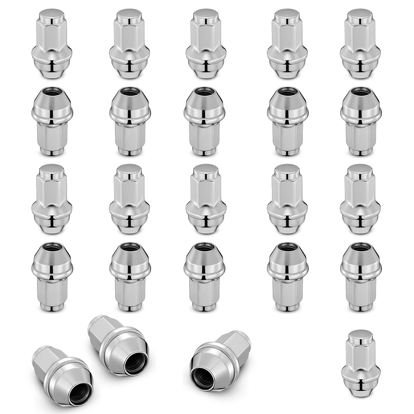 Photo 1 of BDFHYK 14mmx2 Wheel Lug Nuts,24pcs M14x2 Lug Nuts Silver Chrome Closed End Cone Seat Bulge Lug Nut 13/16 inch 21mm Hex 2.12 inch 54mm Tall Compatible with Ford F-150 Expedition
