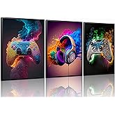 Gaming Room Canvas Wall Art Set of 3, Game Posters Wall Decor, Gamer Paintings Picture Print for Boys Room Kids Game Room Bedroom Boys Home Decoration 12x16 In Unframed