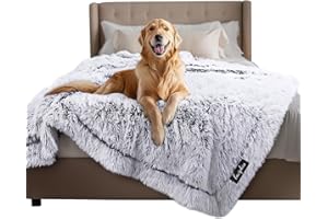 Luciphia Large Waterproof Dog Blanket for Pet Washable Liquid Proof Bed Intimacy Protection Shaggy Plush Calming Long Faux Fur Couch Cover Calming Cat Throw Blankets, Mist Grey, 60" x 80"