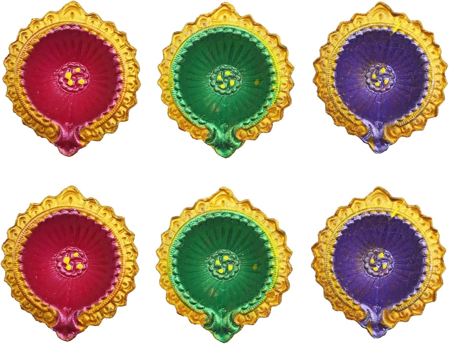 Oil Lamps & Accessories - Amroha Crafts 6 Pcs Diya Set of Clay/Terracotta Handmade Diya for Diwali/Deepawali Gift/Decorations/Natural Earthen Oil Lamp/Traditional Diyas for Pooja with Cotton Wicks Batti