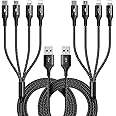 RULUS 4 in 1 Charging Cable [2Pack 4Ft], Fast Charging & Data Sync Multi Phone Charger Cable Nylon Braided USB Charging Cable with Lightning/Type C/Micro USB Port for iPhone,Samsung Tablets,Carplay