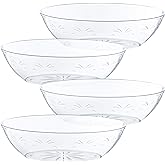 PLASTICPRO Disposable Oval Serving Bowls, Party Snack or Salad Bowl, 64-Ounce, Plastic Crystal Clear Pack of 4