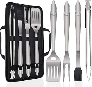 POLIGO 5-teilig Hochwertiges Grillbesteck Set Extra dick Edelstahl mit Tragetasche, Grillzange, Grillwender, Fleischgabel und Backpinsel, Prefect Geschenk-Kit für Männer, Ideales