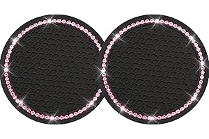 Yousheng 2PCS Bling Car Cup Coaster, Universal Holder Insert Rhinestone Anti Slip Silicone Accessories Suitable for Most Interior, Best Gift Women, Black and Pink