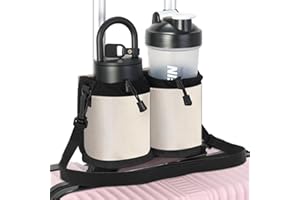 XBAGSJ Extra Luggage Cup Holder Free Hand Drink Caddy for Suitcases to Travel and Business Trip,Travel Must Haves for Men & Women,Holds Two Coffee Cups,Passport,Flight Attendant Essential Organizer-Off White