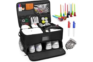 MONTELA GOLF 2 Layers Golf Trunk Organizer, Waterproof Golf Locker Storage Bag with Ventilated Compartment for 2 Pair Shoes,Golf Trunk Organizer for Balls, Tees, Clothes, Gloves, Hats,Golf Gifts for Men