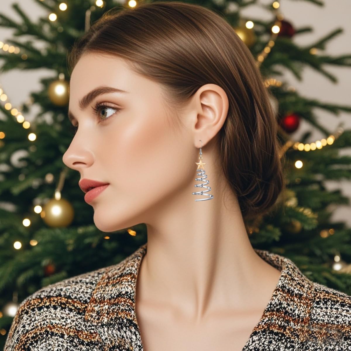 Canboer Holiday Earrings Handmade Christmas Tree Earrings Silver Xmas Festive Thanksgiving Dangle Earrings for Women