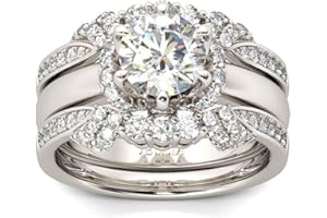 Jeulia 3PC Ladies Classic Round Cut Sterling Silver Rings Set Engagement Anniversary Wedding Band Ring Set with Jewelry Gift 