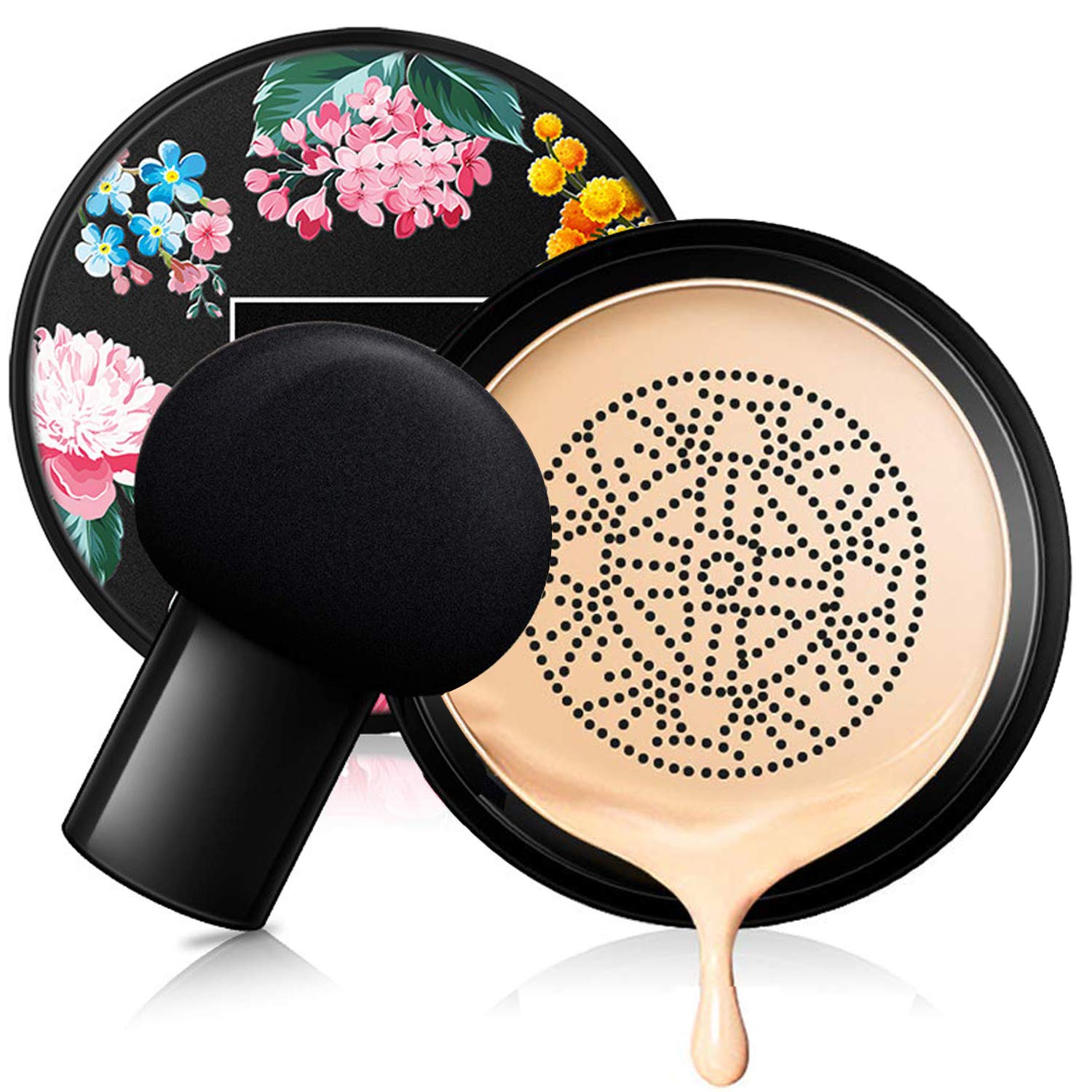 Mushroom Head Air Cushion BB Cream, Concealer Lasting Nude Makeup Moisturizing Brightening Pigment CC Liquid Foundation, Even Skin Tone Makeup Base Primer (Natural white)